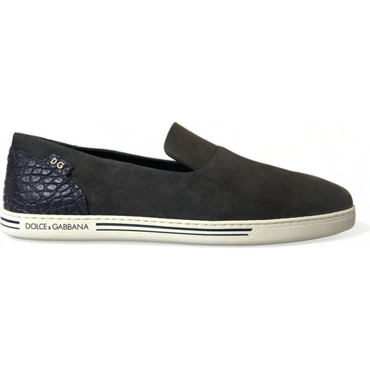 Dolce & Gabbana Blue Suede Caiman Men Loafers Slippers Shoes Dolce & Gabbana