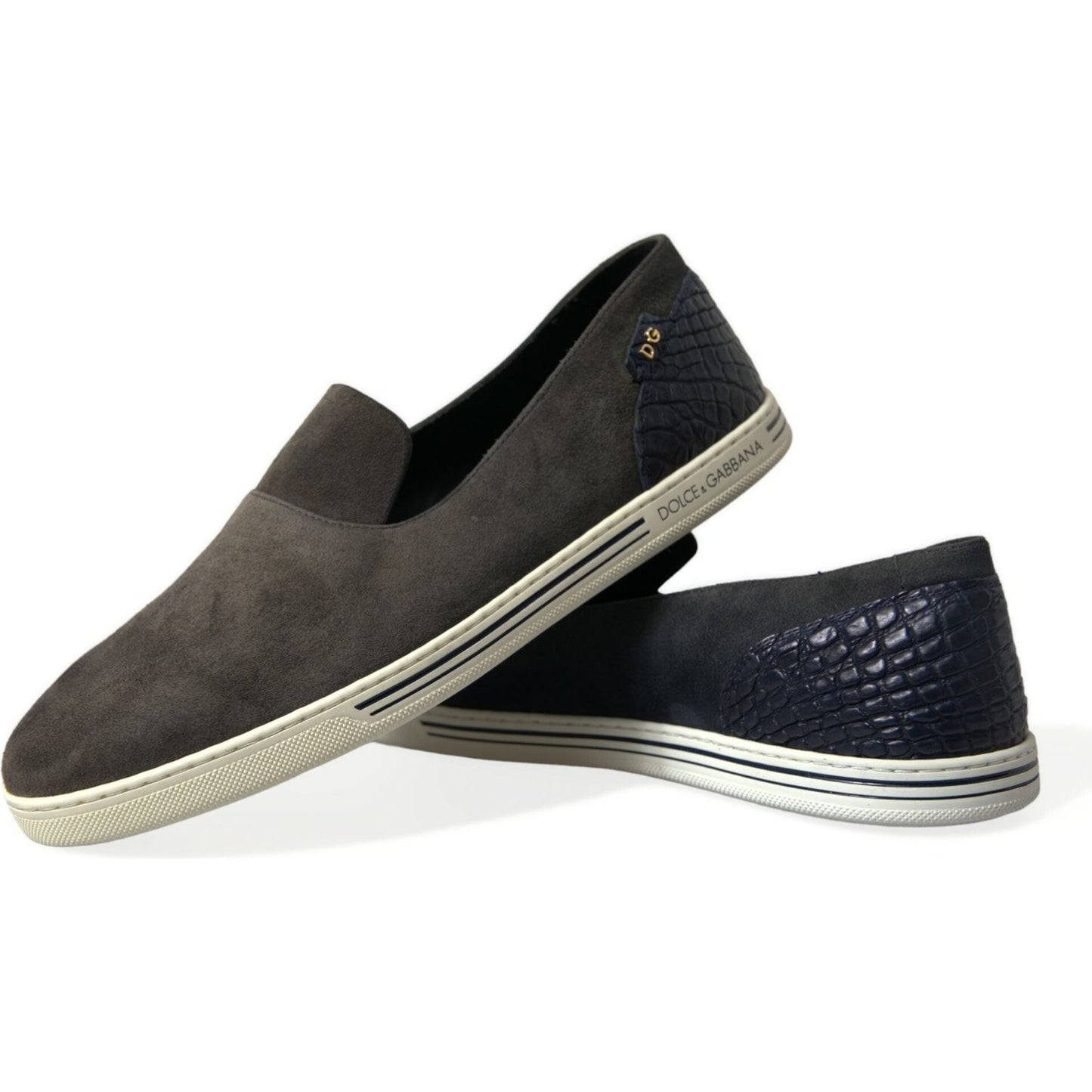 Dolce & Gabbana Blue Suede Caiman Men Loafers Slippers Shoes Dolce & Gabbana