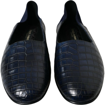 Dolce & Gabbana Blue Crocodile Leather Loafers Slip On Shoes Dolce & Gabbana