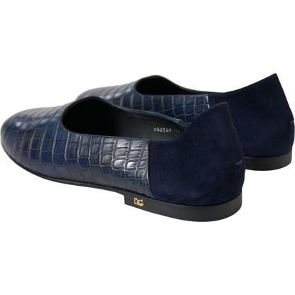 Dolce & Gabbana Blue Crocodile Leather Loafers Slip On Shoes Dolce & Gabbana