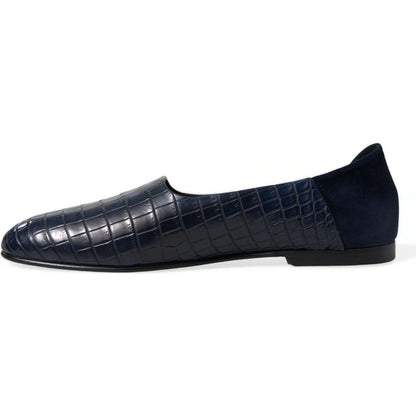 Dolce & Gabbana Blue Crocodile Leather Loafers Slip On Shoes Dolce & Gabbana