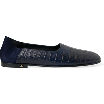 Dolce & Gabbana Blue Crocodile Leather Loafers Slip On Shoes Dolce & Gabbana