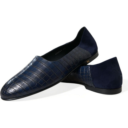 Dolce & Gabbana Blue Crocodile Leather Loafers Slip On Shoes Dolce & Gabbana