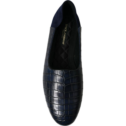 Dolce & Gabbana Blue Crocodile Leather Loafers Slip On Shoes Dolce & Gabbana