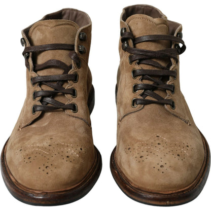 Dolce & Gabbana Brown Leather Lace Up Ankle Boots Shoes Dolce & Gabbana
