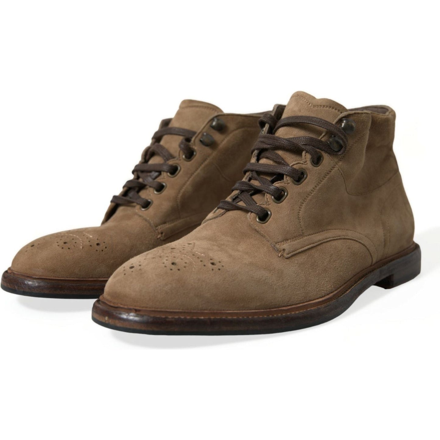 Dolce & Gabbana Brown Leather Lace Up Ankle Boots Shoes Dolce & Gabbana