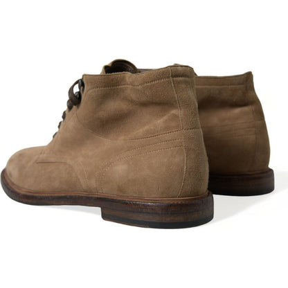 Dolce & Gabbana Brown Leather Lace Up Ankle Boots Shoes Dolce & Gabbana