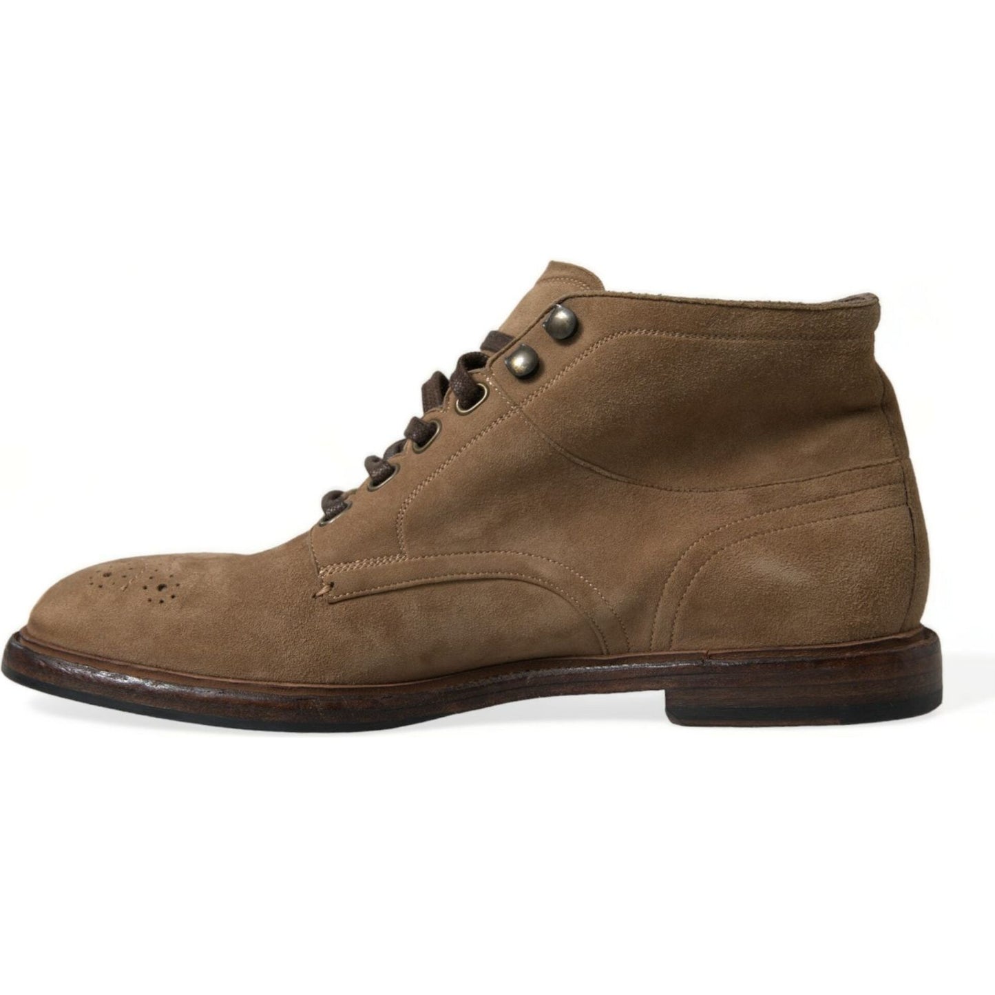 Dolce & Gabbana Brown Leather Lace Up Ankle Boots Shoes Dolce & Gabbana