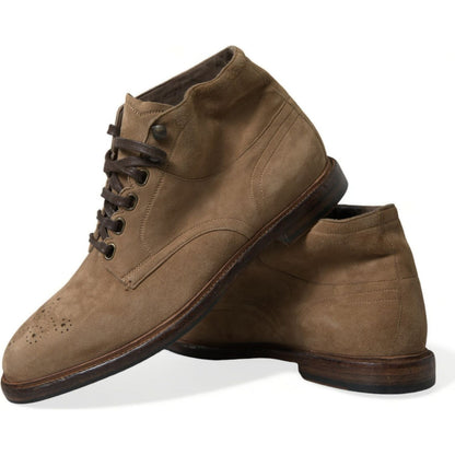 Dolce & Gabbana Brown Leather Lace Up Ankle Boots Shoes Dolce & Gabbana