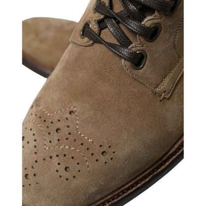 Dolce & Gabbana Brown Leather Lace Up Ankle Boots Shoes Dolce & Gabbana