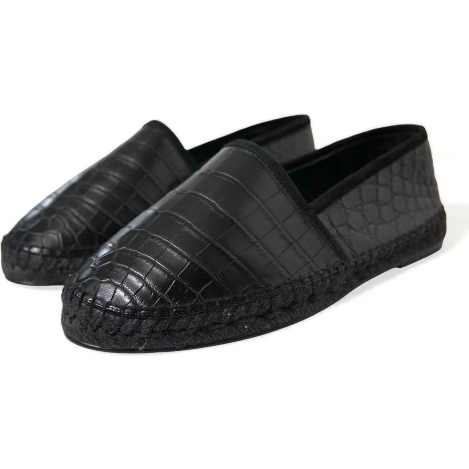 Dolce & Gabbana Black Exotic Leather Espadrilles Slip On Shoes