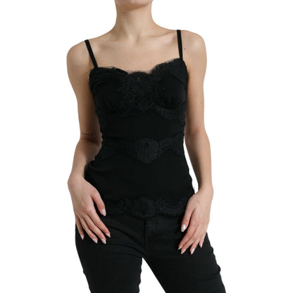 Dolce & Gabbana Black Silk Stretch Lace Sleeveless Tank Top Dolce & Gabbana
