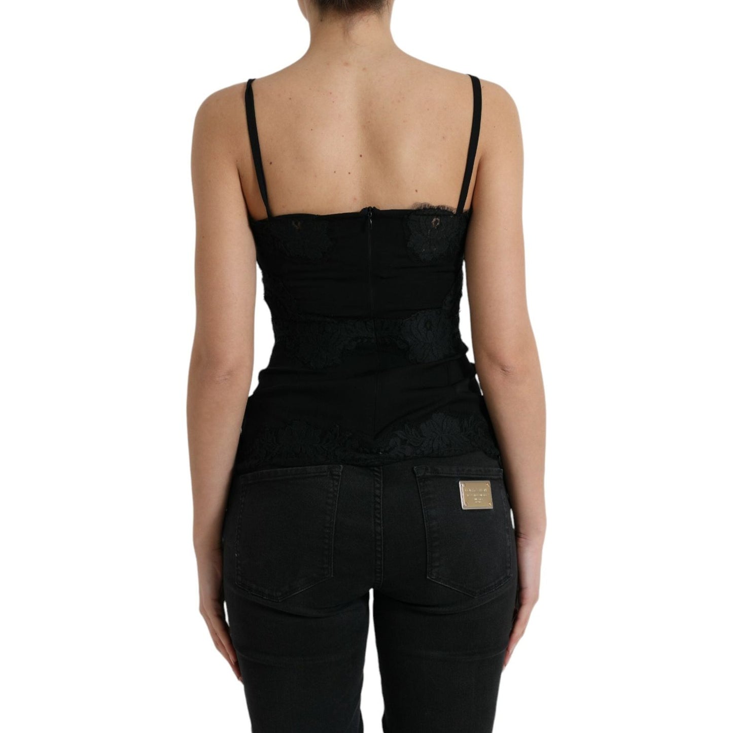Dolce & Gabbana Black Silk Stretch Lace Sleeveless Tank Top Dolce & Gabbana
