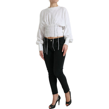 Dolce & Gabbana White Cotton Corset Cropped Long Sleeves Topclothing Dolce & Gabbana