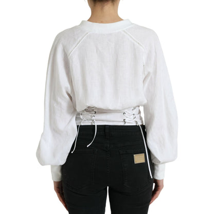 Dolce & Gabbana White Cotton Corset Cropped Long Sleeves Topclothing Dolce & Gabbana