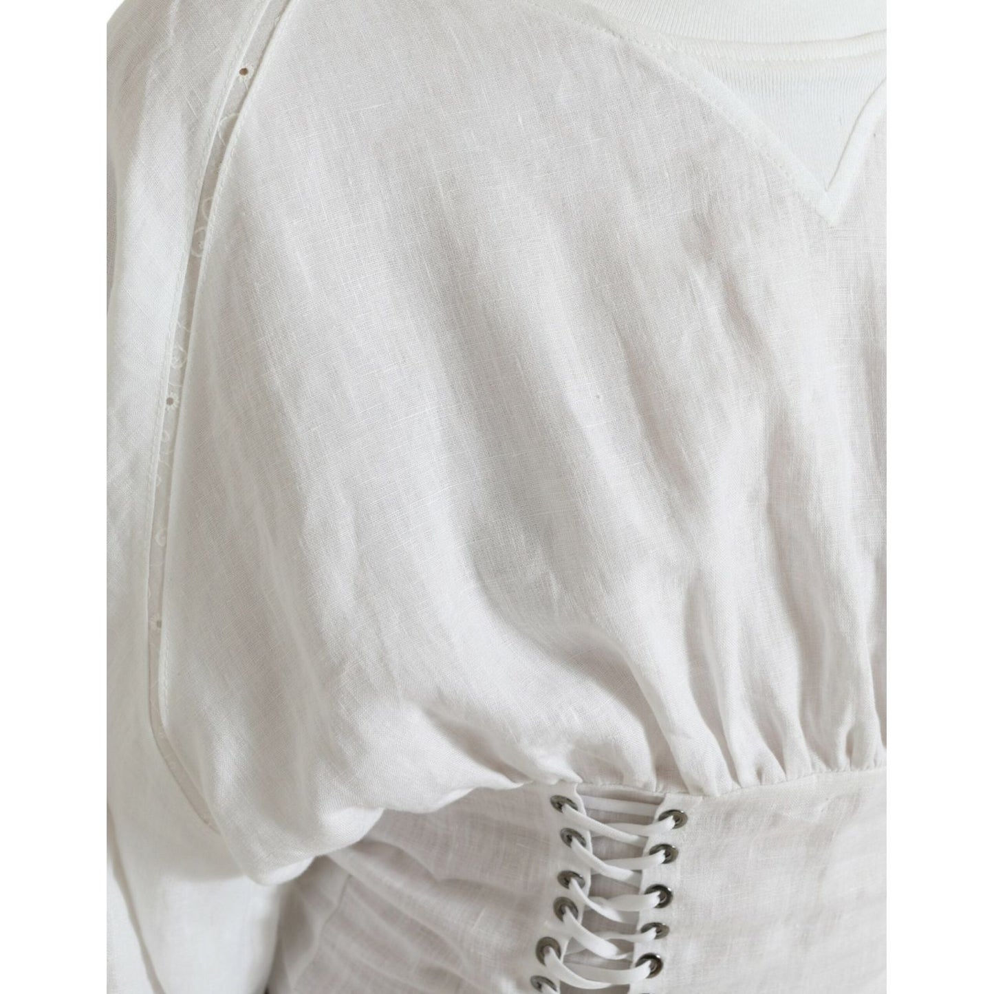 Dolce & Gabbana White Cotton Corset Cropped Long Sleeves Topclothing Dolce & Gabbana