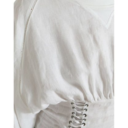 Dolce & Gabbana White Cotton Corset Cropped Long Sleeves Topclothing Dolce & Gabbana