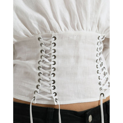 Dolce & Gabbana White Cotton Corset Cropped Long Sleeves Topclothing Dolce & Gabbana