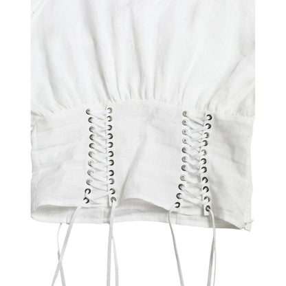 Dolce & Gabbana White Cotton Corset Cropped Long Sleeves Topclothing Dolce & Gabbana