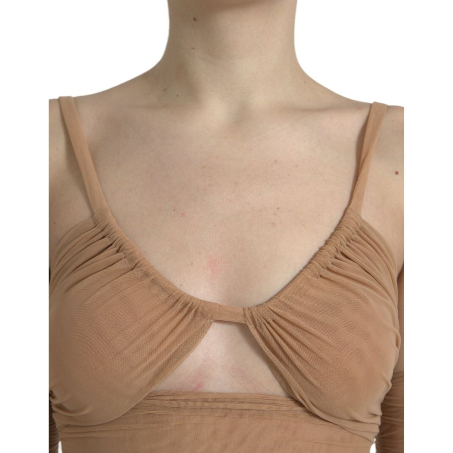 Dolce & Gabbana Brown Nylon Stretch Open Shoulder Cropped Top Dolce & Gabbana