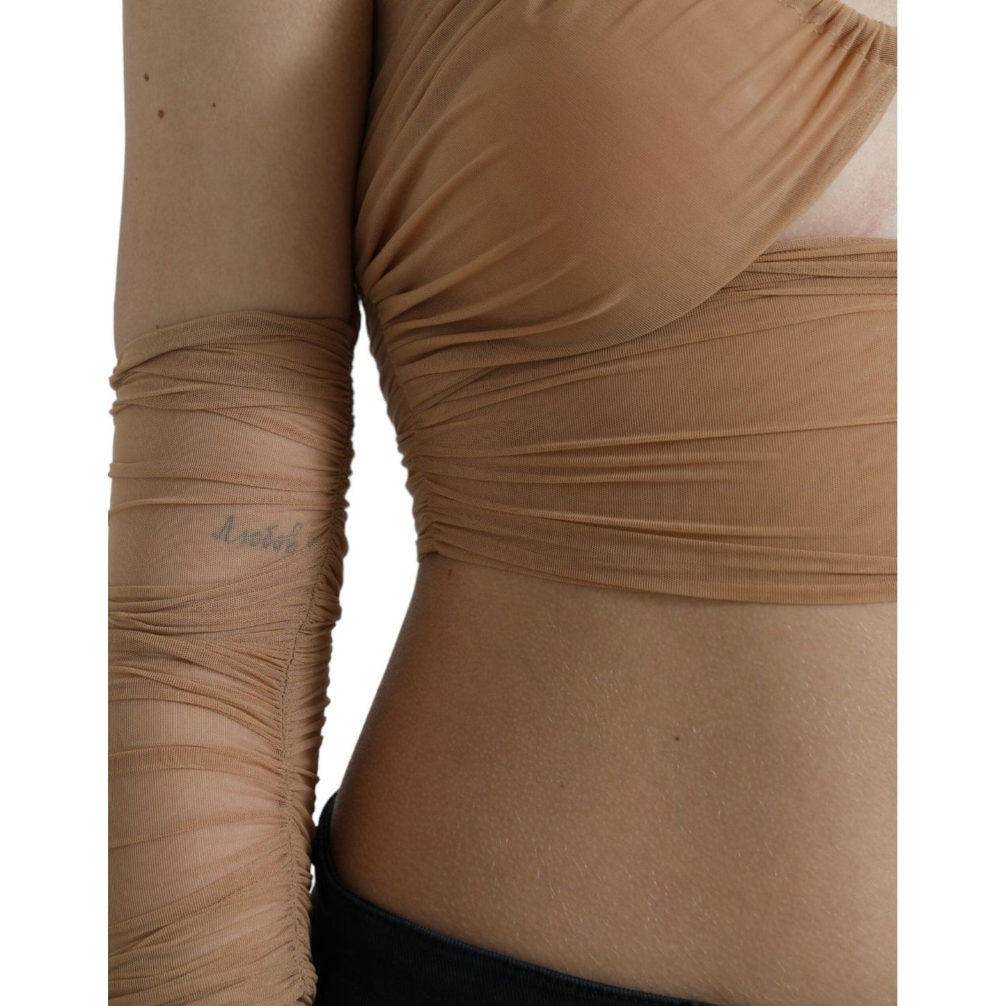 Dolce & Gabbana Brown Nylon Stretch Open Shoulder Cropped Top Dolce & Gabbana