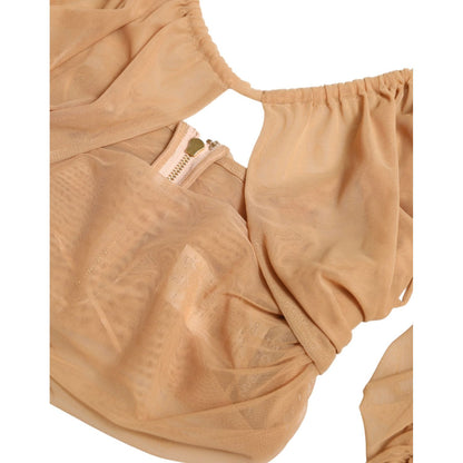 Dolce & Gabbana Brown Nylon Stretch Open Shoulder Cropped Top Dolce & Gabbana
