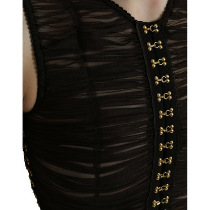 Dolce & Gabbana Brown Embellished Nylon Stretch Cropped Top Dolce & Gabbana