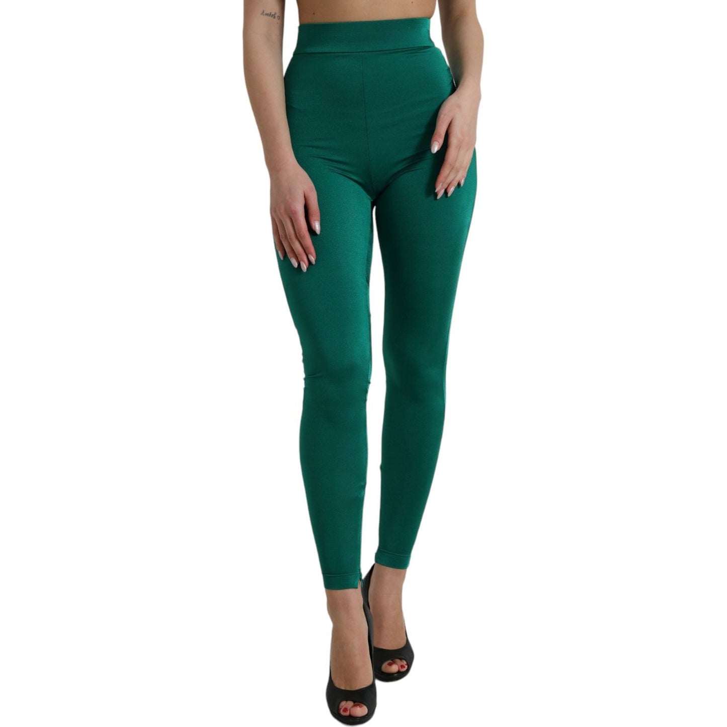 Dolce & Gabbana Green Nylon Stretch Slim Leggings Pants Dolce & Gabbana