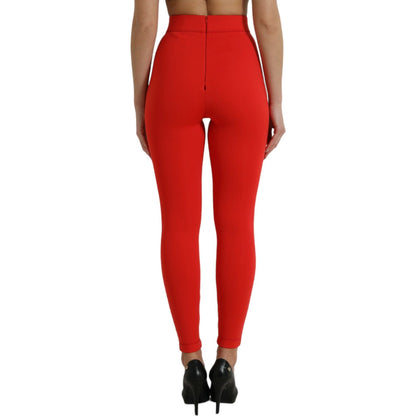 Dolce & Gabbana Red Nylon Stretch Slim Leggings Pants Dolce & Gabbana
