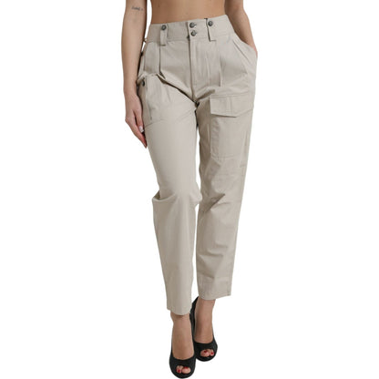 Dolce & Gabbana Beige Cotton High Waist Tapered Pants Dolce & Gabbana