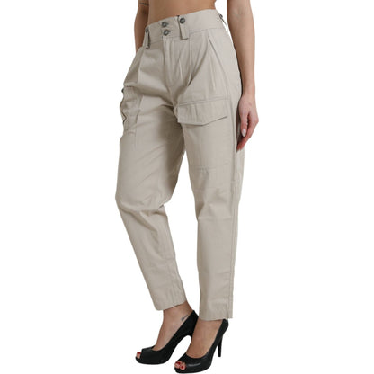 Dolce & Gabbana Beige Cotton High Waist Tapered Pants Dolce & Gabbana
