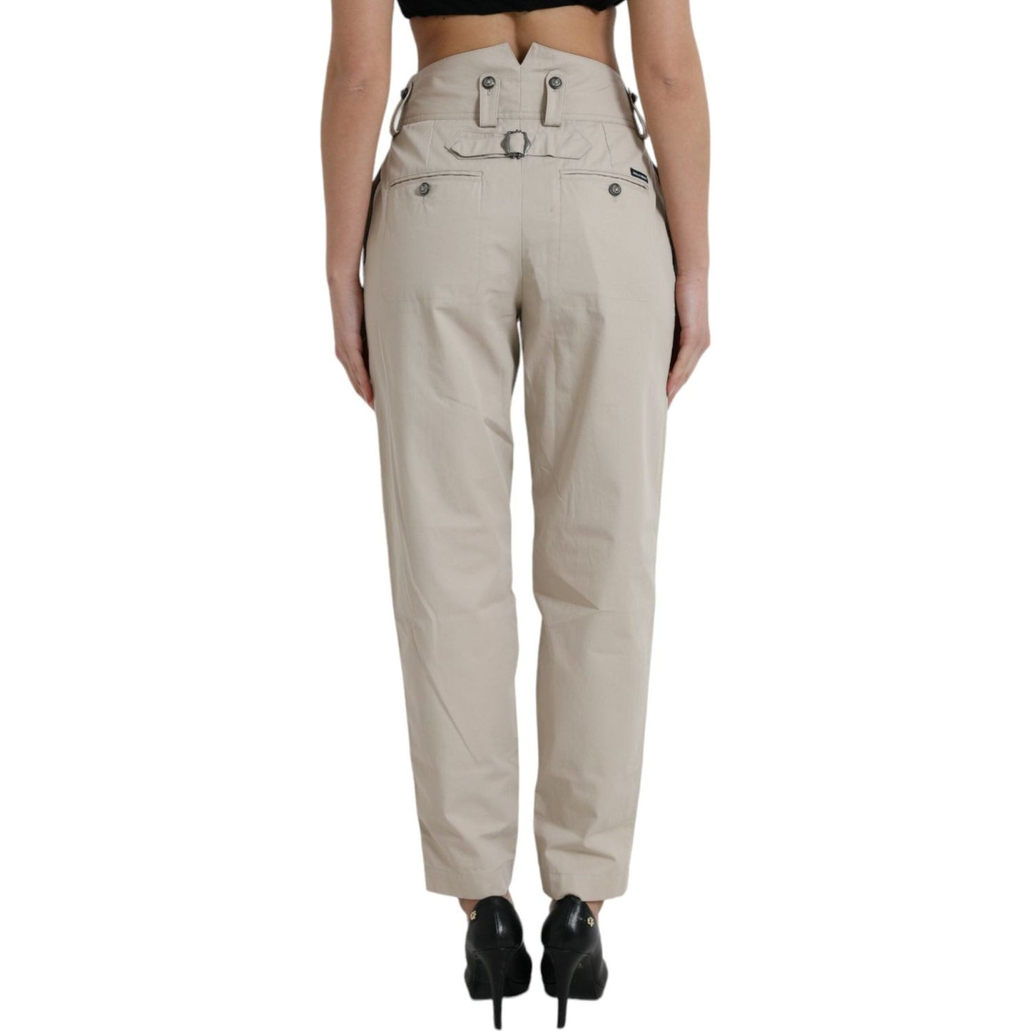 Dolce & Gabbana Beige Cotton High Waist Tapered Pants Dolce & Gabbana