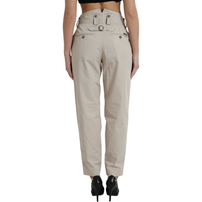 Dolce & Gabbana Beige Cotton High Waist Tapered Pants Dolce & Gabbana