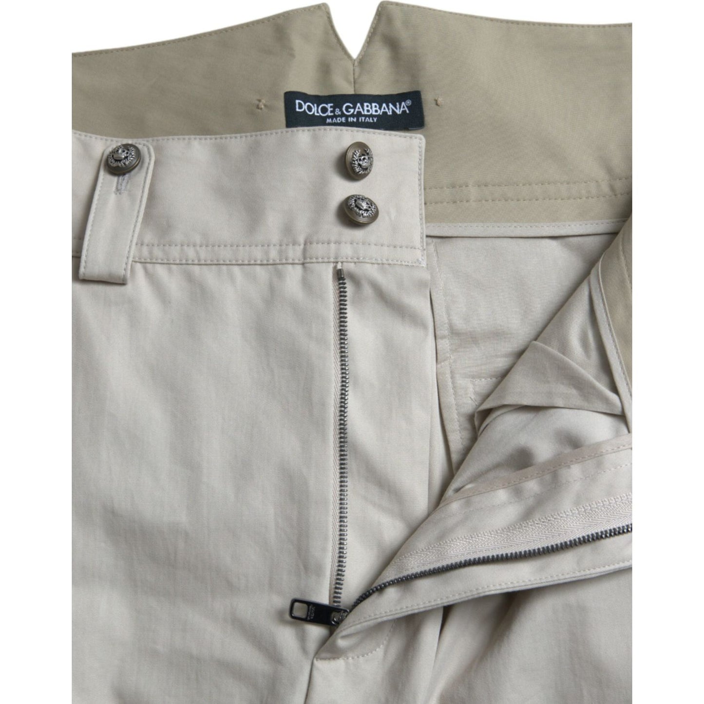 Dolce & Gabbana Beige Cotton High Waist Tapered Pants Dolce & Gabbana