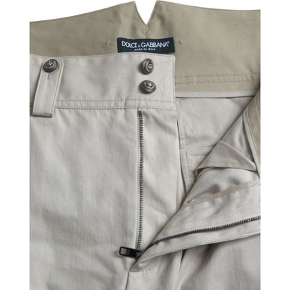 Dolce & Gabbana Beige Cotton High Waist Tapered Pants Dolce & Gabbana