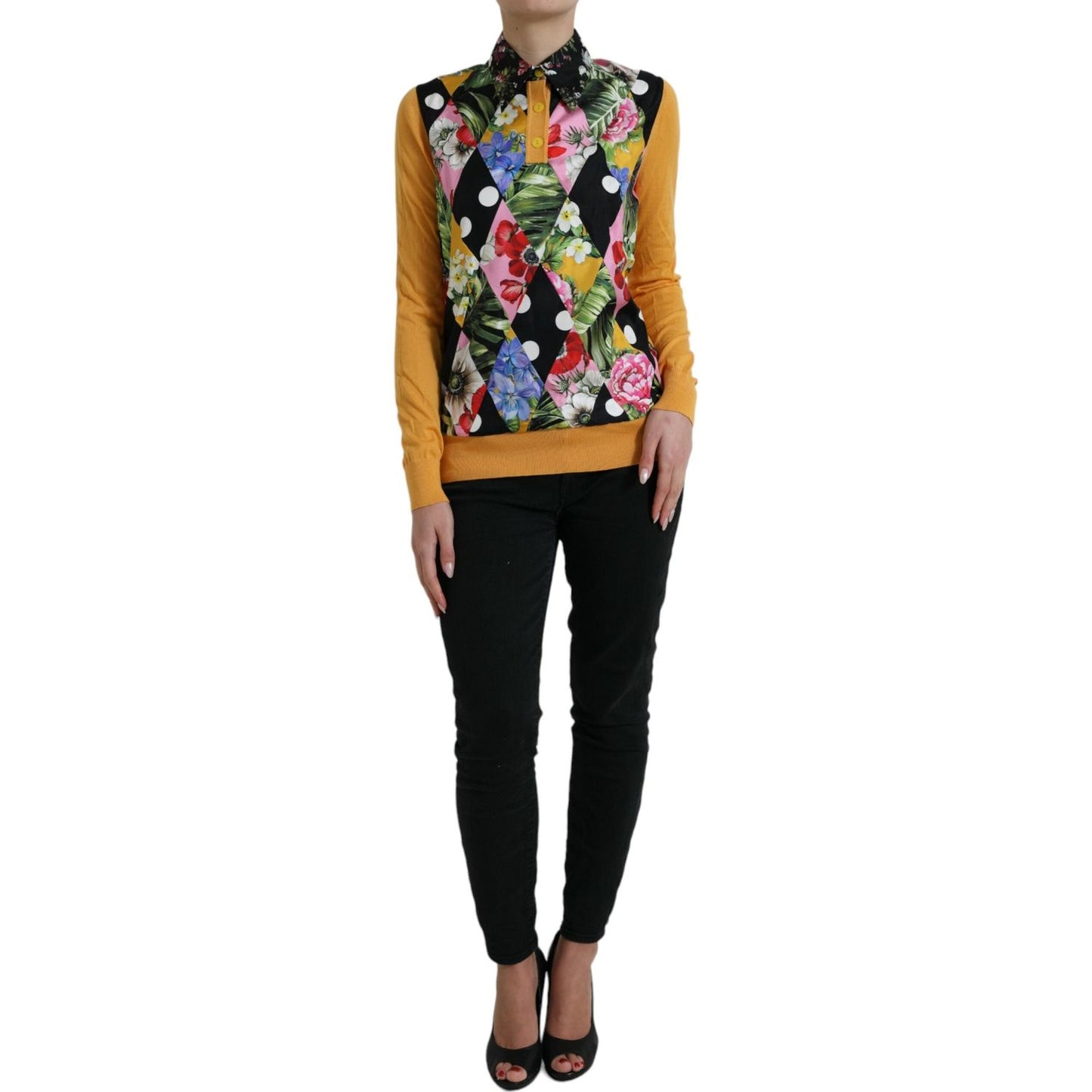 Dolce & Gabbana Multicolor Patchwork Cashmere Henley Sweater Dolce & Gabbana