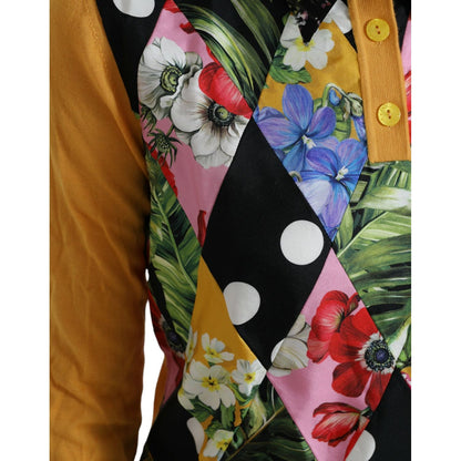 Dolce & Gabbana Multicolor Patchwork Cashmere Henley Sweater Dolce & Gabbana