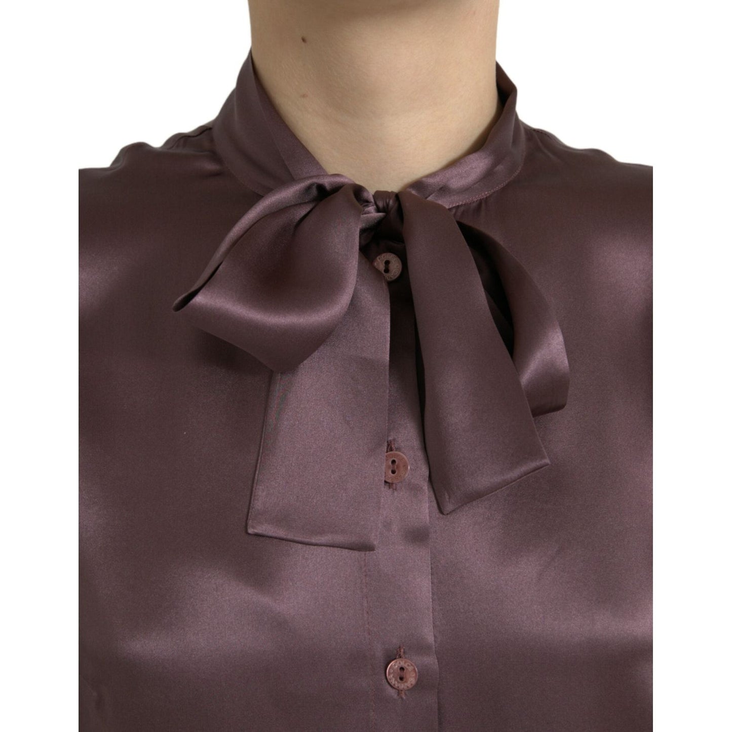 Dolce & Gabbana Brown Silk Ascot Collar Long Sleeve Blouse Top Dolce & Gabbana