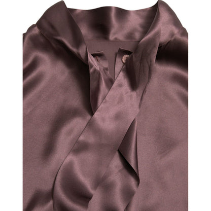 Dolce & Gabbana Brown Silk Ascot Collar Long Sleeve Blouse Top Dolce & Gabbana