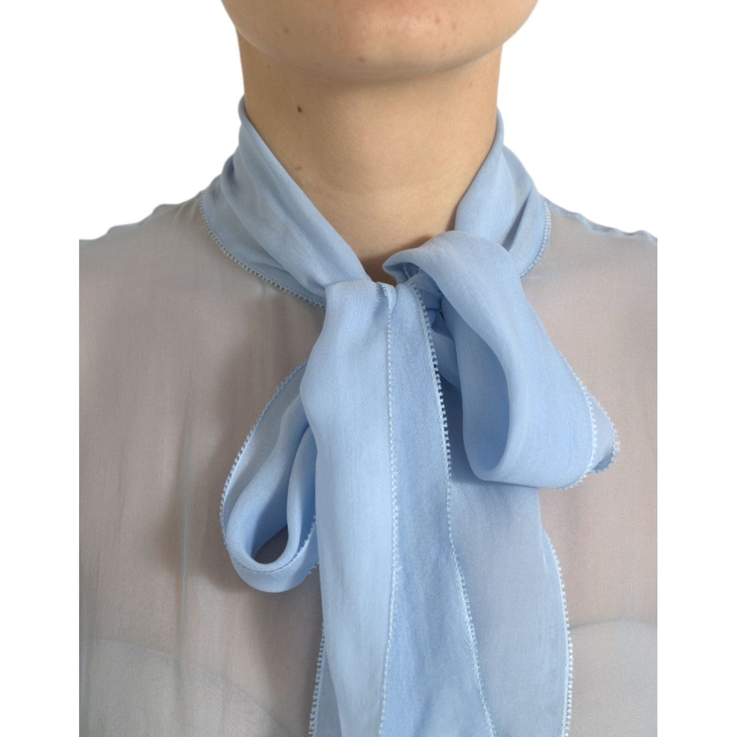 Dolce & Gabbana Blue Long Sleeves Ascot Collar Blouse Top Dolce & Gabbana