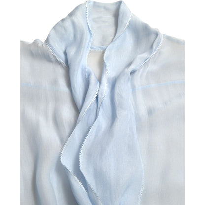 Dolce & Gabbana Blue Long Sleeves Ascot Collar Blouse Top Dolce & Gabbana