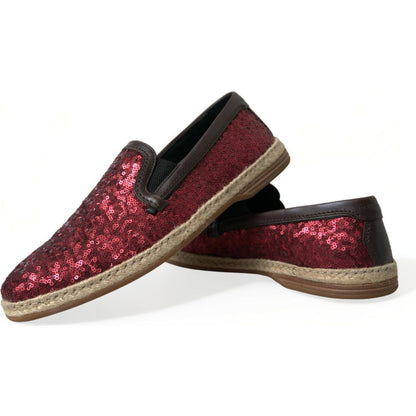 Dolce & Gabbana Red Sequined Loafers Slippers Men Shoes Dolce & Gabbana