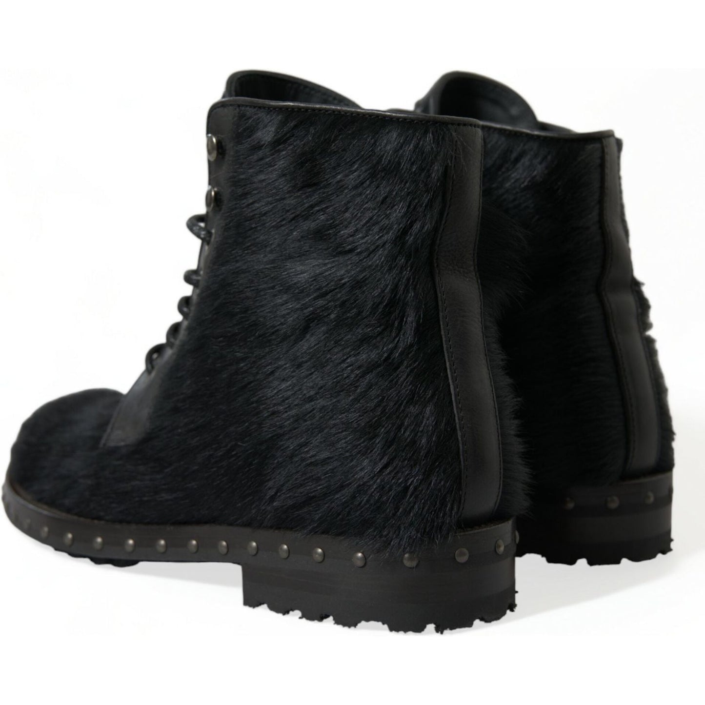 Dolce & Gabbana Black Pony Style Leather Mid Calf Boots Shoes Dolce & Gabbana