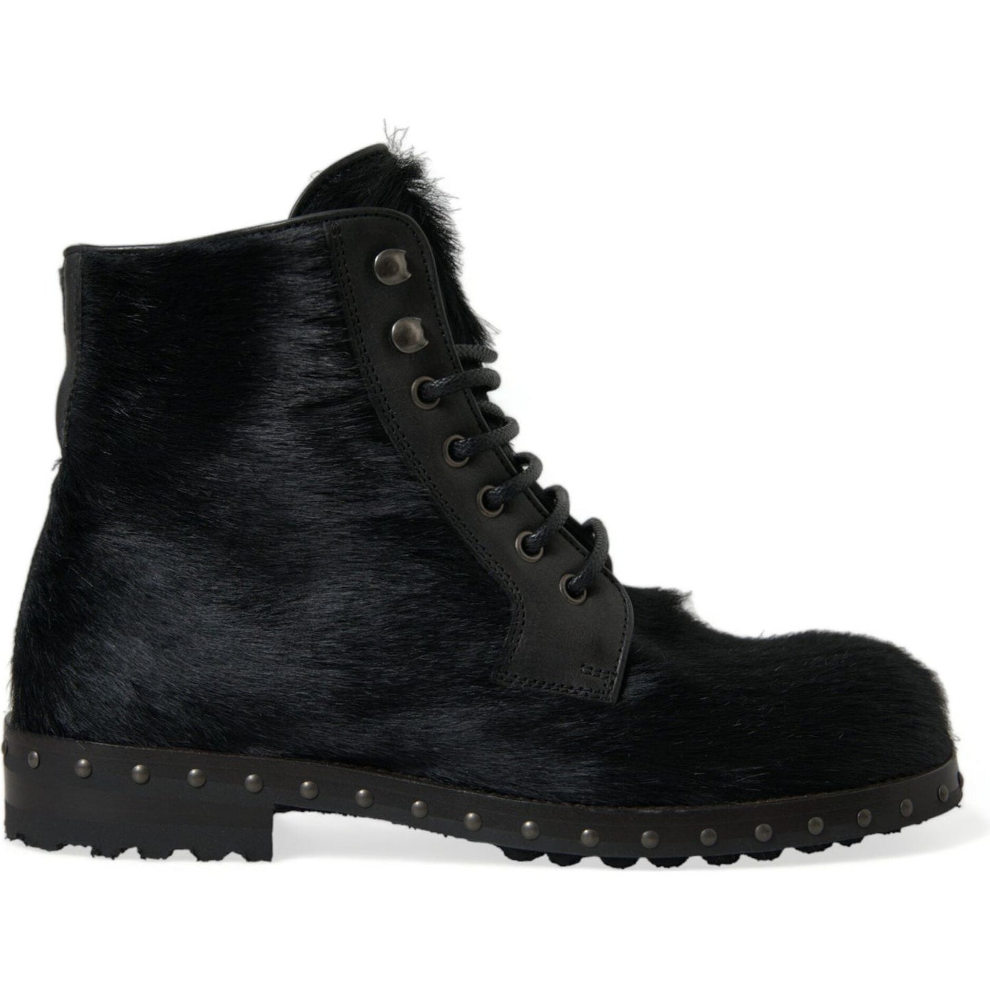 Dolce & Gabbana Black Pony Style Leather Mid Calf Boots Shoes Dolce & Gabbana