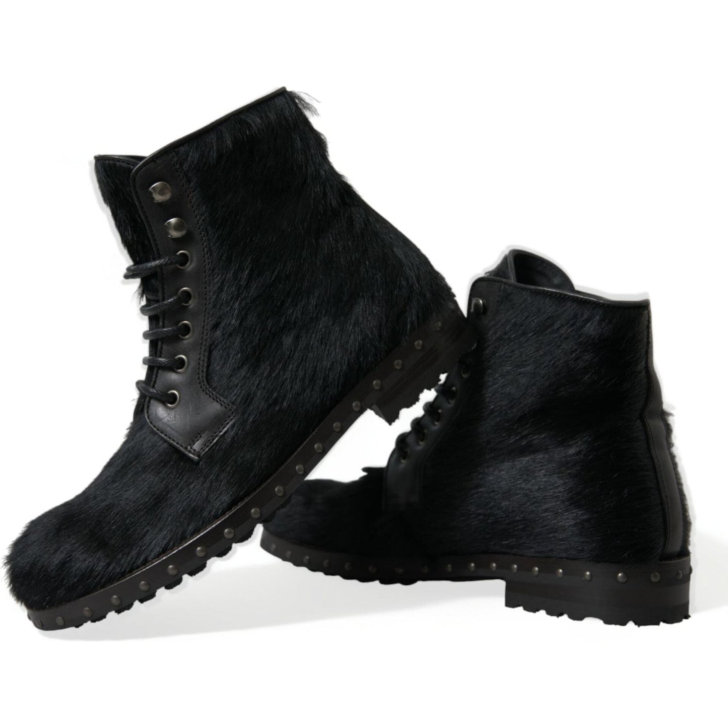 Dolce & Gabbana Black Pony Style Leather Mid Calf Boots Shoes Dolce & Gabbana