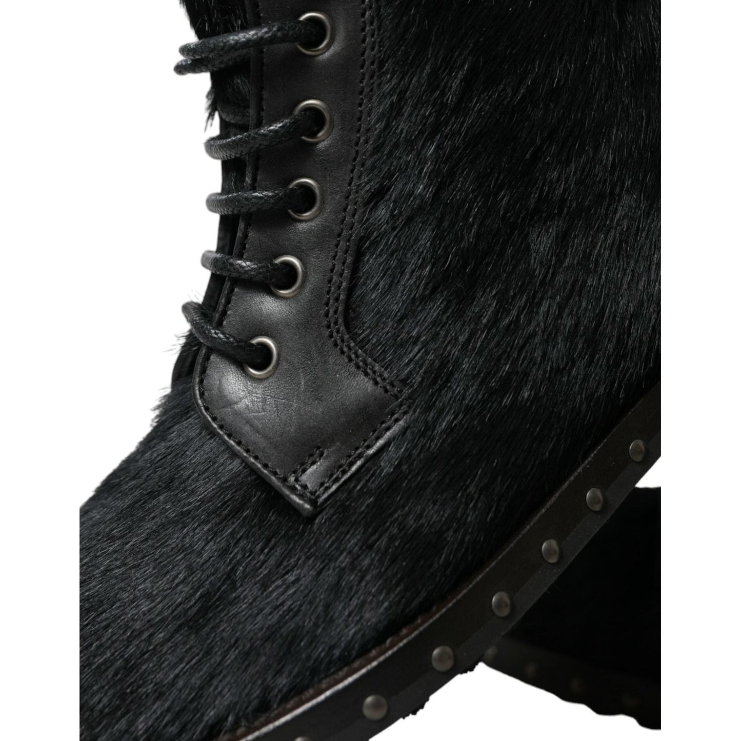 Dolce & Gabbana Black Pony Style Leather Mid Calf Boots Shoes Dolce & Gabbana