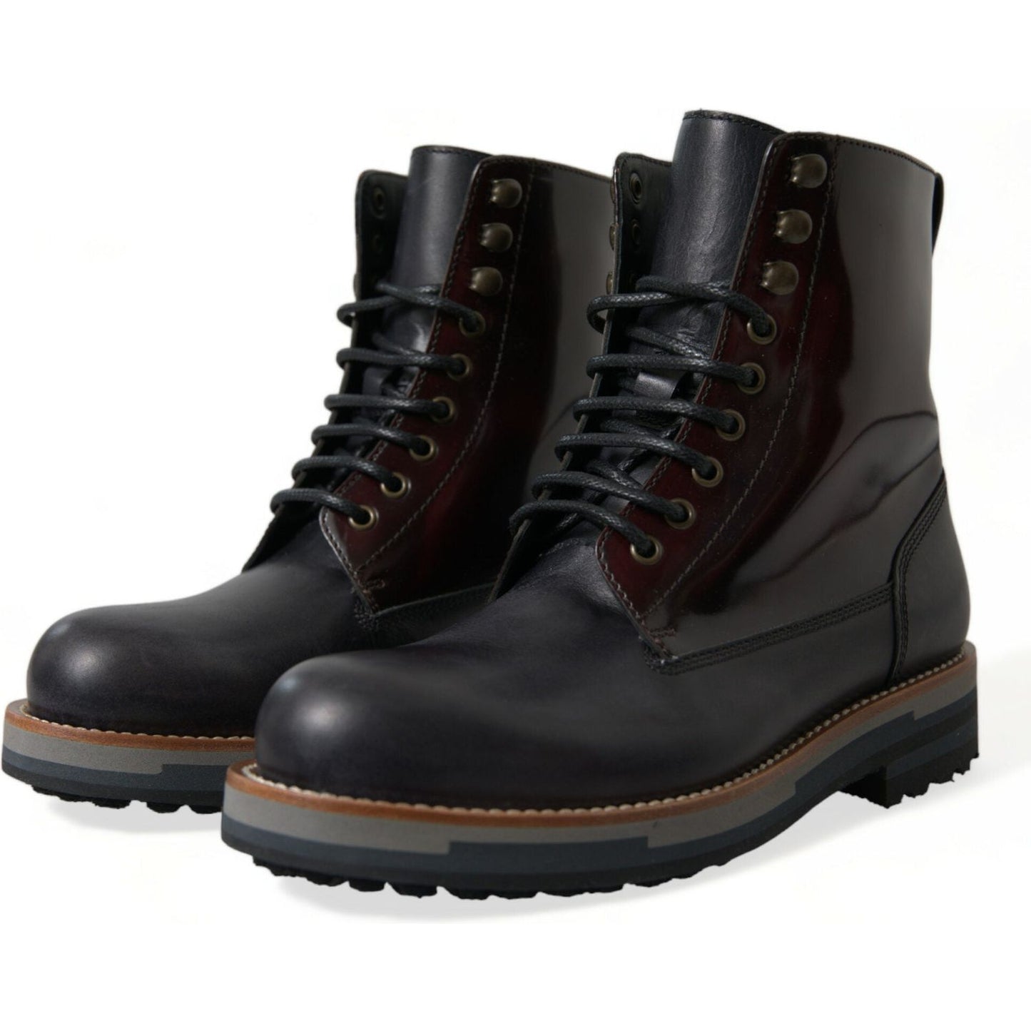 Dolce & Gabbana Black Leather Military Combat Boots Shoes Dolce & Gabbana