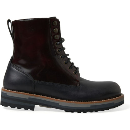 Dolce & Gabbana Black Leather Military Combat Boots Shoes Dolce & Gabbana