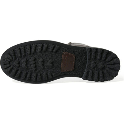 Dolce & Gabbana Black Leather Military Combat Boots Shoes Dolce & Gabbana
