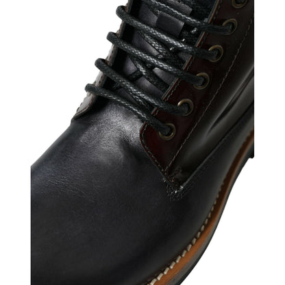 Dolce & Gabbana Black Leather Military Combat Boots Shoes Dolce & Gabbana